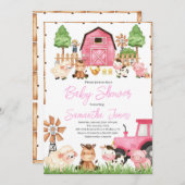 Pink Farm Animals Baby Dusche Einladung (Vorne/Hinten)