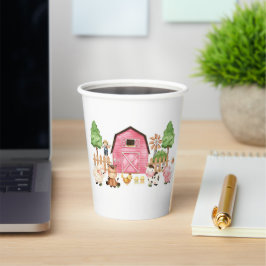 Pink Farm Animals Baby Dusche Pappbecher