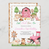 Pink Farm Animals Geburtstagsparty Einladung (Vorne/Hinten)