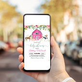 Pink Farm Animals Girl Baby Dusche Einladung