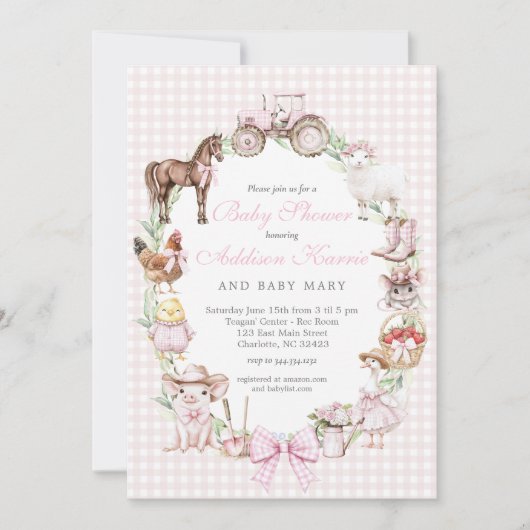 Pink Farm Baby Shower invitation Einladung (Vorderseite)