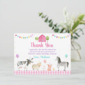Pink Farm Barnyard Farm Animal Birthday Dankeskarte (Stehend Vorderseite)