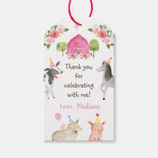 Pink Farm Barnyard Geburtstag Geschenkanhänger (Vorderseite)