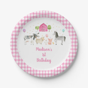 Pink Farm Barnyard Geburtstag Pappteller