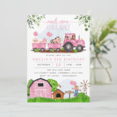 Pink Farm Barnyard Tiere Geburtstag Einladung (Stehend Vorderseite)