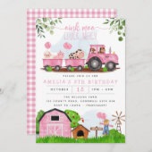 Pink Farm Barnyard Tiere Geburtstag Einladung (Vorne/Hinten)