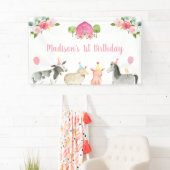 Pink Farm Barnyj Floral Geburtstag Banner (Insitu)