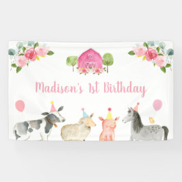 Pink Farm Barnyj Floral Geburtstag Banner