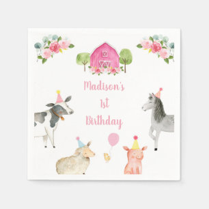 Pink Farm Barnyj Floral Geburtstag Serviette