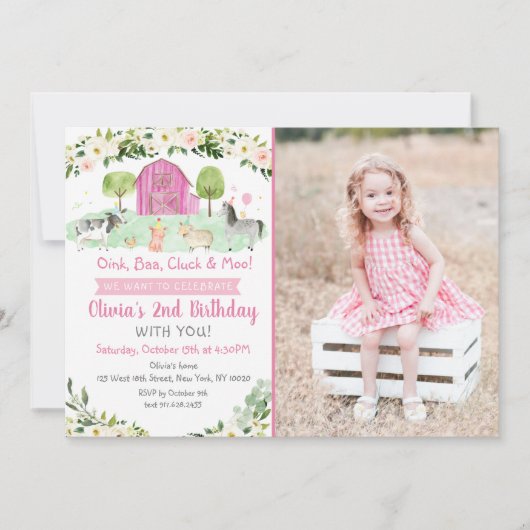 Pink Farm Birthday Einladung (Vorderseite)