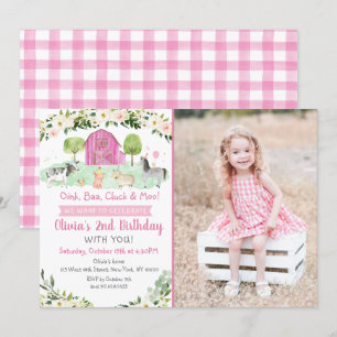 Pink Farm Birthday Einladung