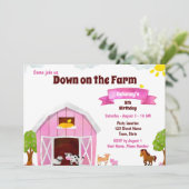 Pink Farm Birthday Einladung (Stehend Vorderseite)