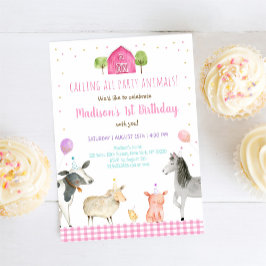 Pink Farm Birthday Party Animal Einladung