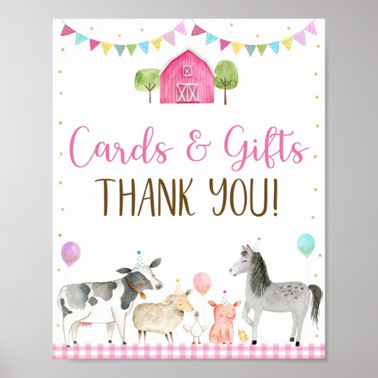 Pink Farm Cards & Geschenke Geburtstagszeichen Poster (Vorne)