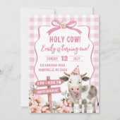 Pink Farm Cow Girl Erstgeburtstag Einladung (Vorderseite)