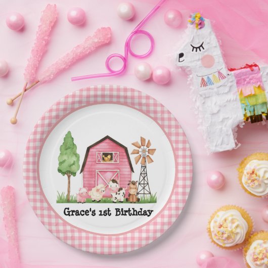 Pink Farm Erstgeburtstag Teller (Party)