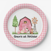 Pink Farm Erstgeburtstag Teller (Vorderseite)
