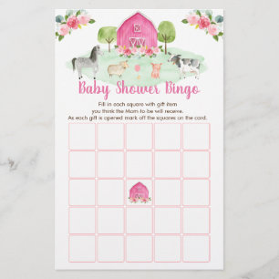 Pink Farm Floral Baby Dusche Bingo Spiel