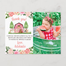 Pink Farm Foto 1. Geburtstag Danke Postcard