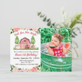 Pink Farm Foto 1. Geburtstag Einladung (Stehend Vorderseite)