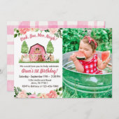 Pink Farm Foto 1. Geburtstag Einladung (Vorne/Hinten)