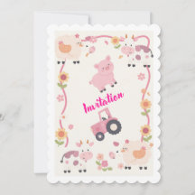 Pink Farm Geburtstagseinladungsvorlage, editierbar
