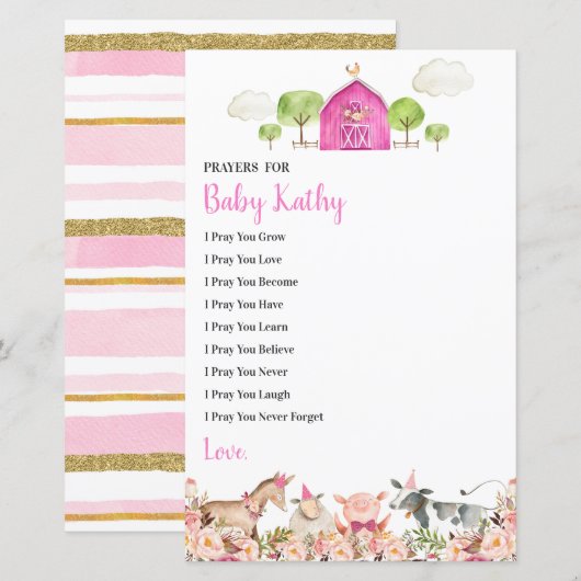 Pink Farm House Animals Barnyard Gebete für Baby (Vorne/Hinten)