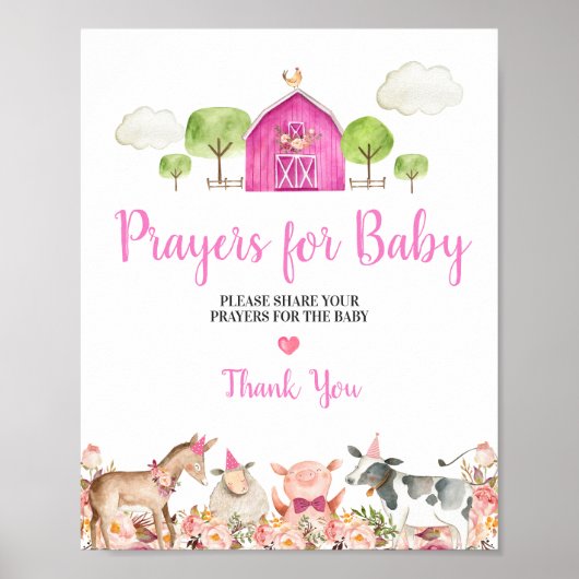 Pink Farm House Animals Barnyard Gebete für Baby Poster (Vorne)