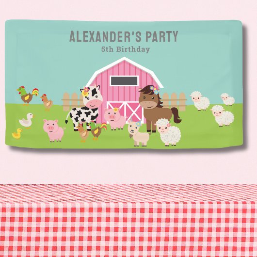 PINK FARM PARTY EINLADUNG BANNER