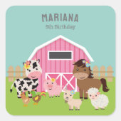 PINK FARM PARTY EINLADUNG QUADRATISCHER AUFKLEBER (Vorderseite)