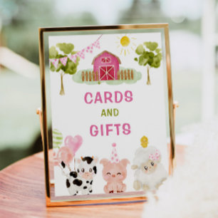 Pink Farm tiere Geburtstagsparty Karten und Gesche Poster