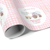 Pink Farm Tractor Girl Any Age Birthday Geschenkpapier (Rolleneckpunkt)