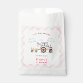 Pink Farm Tractor Girl Any Age Birthday Geschenktütchen