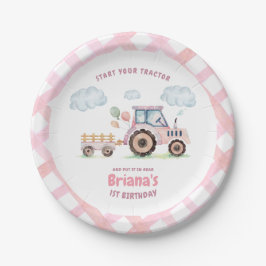 Pink Farm Tractor Girl Any Age Birthday Pappteller
