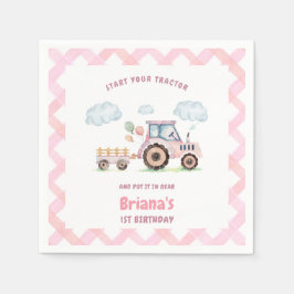 Pink Farm Tractor Girl Any Age Birthday Serviette