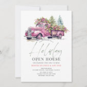 Pink Farm Truck Christmas Holiday Open House Einladung (Vorderseite)