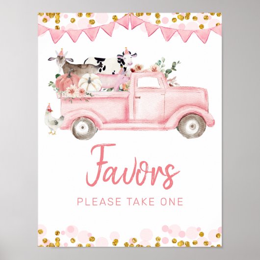 Pink Farm Truck Pumpkin Drive by Birthday Favorite Poster (Vorne)
