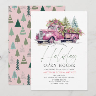 Pink Farm Truck Weihnachtsfeiertag Open House Einladung