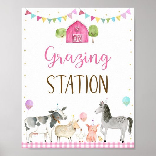 Pink Farm Weidestation Geburtstagszeichen Poster (Vorne)