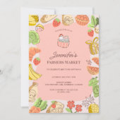 Pink Farmers Market Organic Farm Fresh Birthday Einladung (Vorderseite)