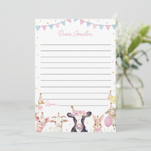 Pink Farmyard Time Capsule Note Card Dankeskarte (Stehend Vorderseite)