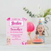 Pink Fashion Doll Foto Geburtstag Einladung (Stehend Vorderseite)