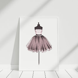 Pink Fashion Illustration Dress on Mannequin Poster