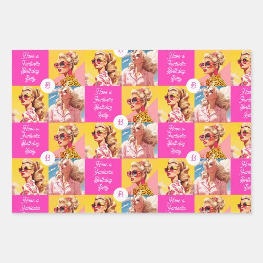 Pink Fashion Personalisieren Text Girl's Geburtsta Geschenkpapier Set (Vorderseite 3)