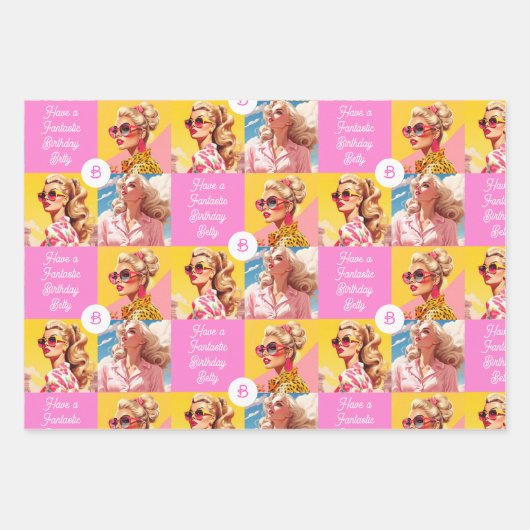 Pink Fashion Personalisieren Text Girl's Geburtsta Geschenkpapier Set (Vorderseite 2)