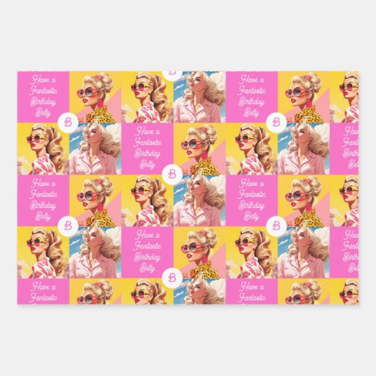 Pink Fashion Personalisieren Text Girl's Geburtsta Geschenkpapier Set (Vorderseite)