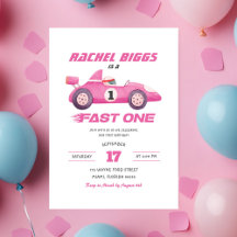 Pink Fast One Retro Racing Car Girl Erstgeburt