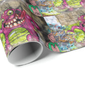 Pink Fat Monster Graffiti Geschenkpapier (Rolleneckpunkt)