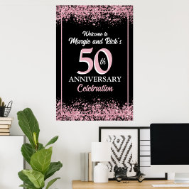 Pink Faux Glitter Blumen 50 Jahre alt Poster