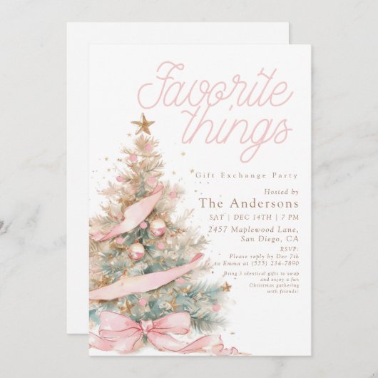 Pink Favorite Things Gift Exchange Christmas Einladung (Vorne/Hinten)